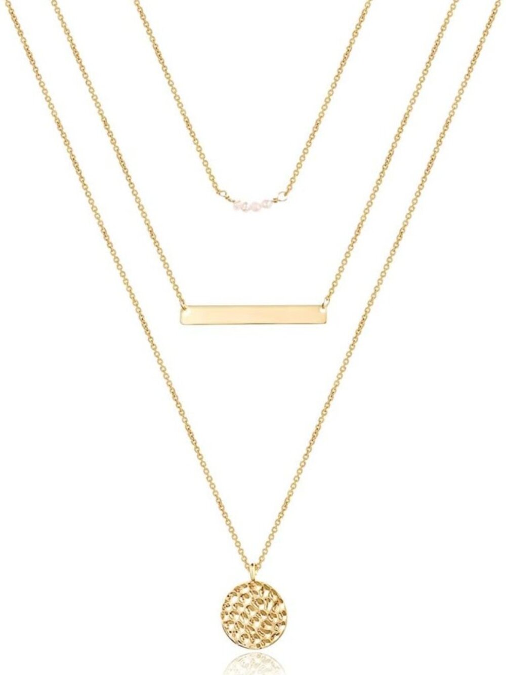 Dainty Layered Choker Necklace, Handmade Y Pendant & Bar Disc, Adjustable